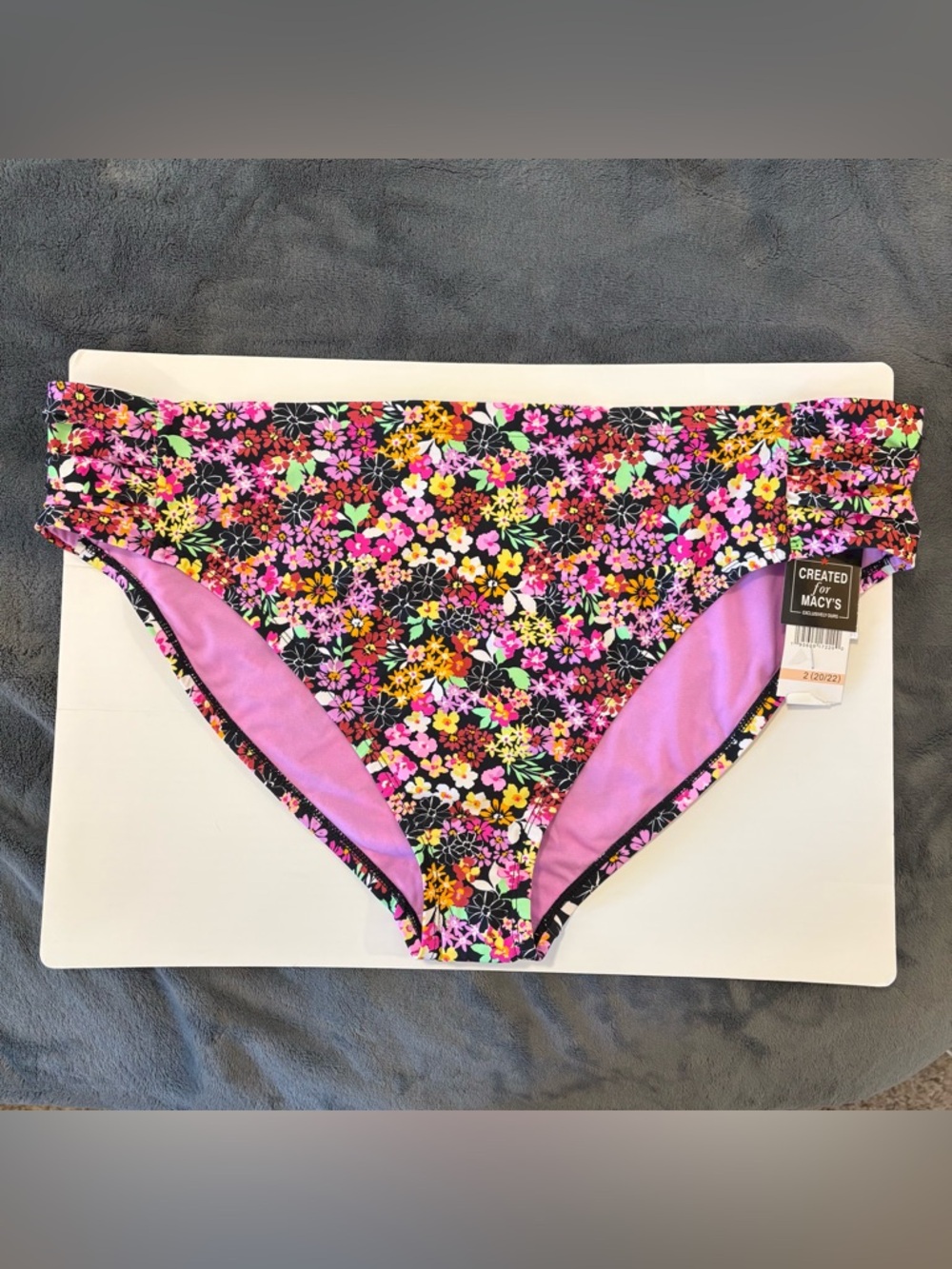 CALIFORNIA WAVES Bikini Bottom Women Size 2 (20/22) Black Multicolor Floral Mid
